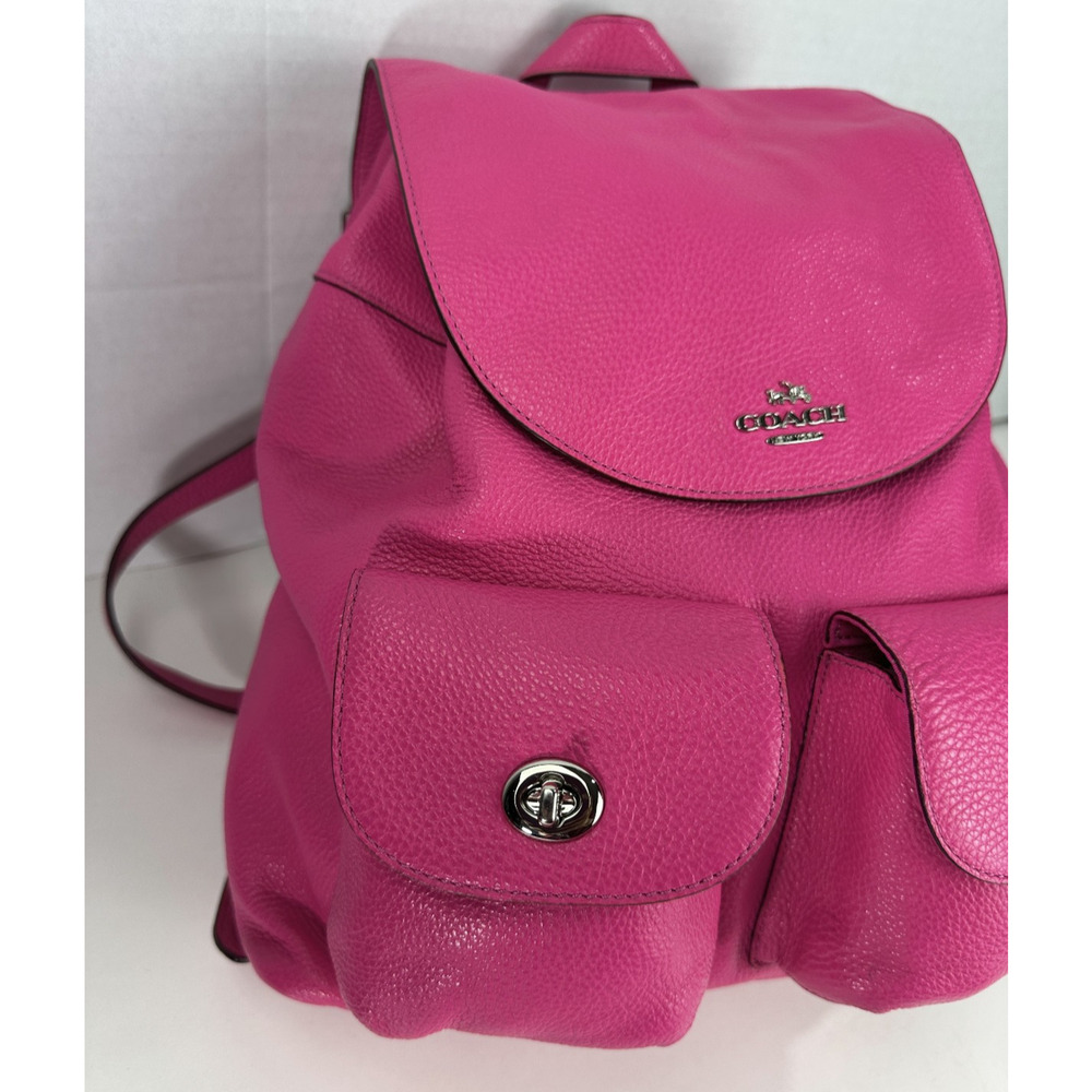 Coach Billie Pebbled Leather Backpack Purse Hot Pink Bag Turnlock Pockets - Picture 2 of 16
